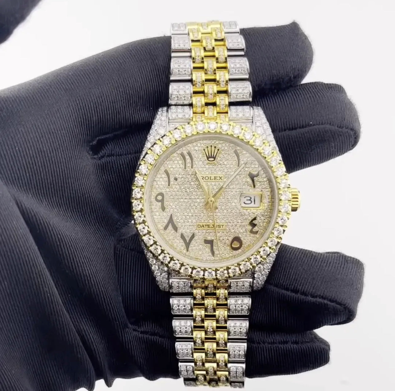 ROLEX DateJust 41mm Jubilee Oyster Perpetual Two Tone Iced Out Watch