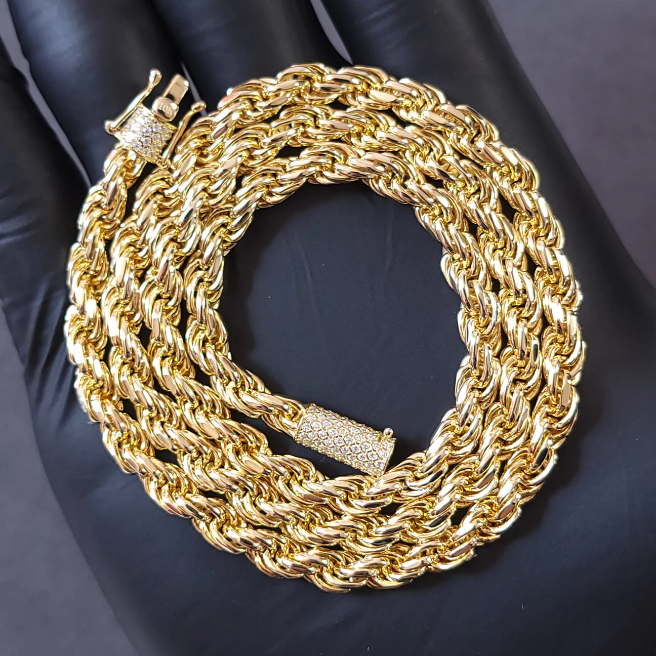 6mm 10K Vermeil Rope Chain  (VVS Moissanite Diamond Lock)