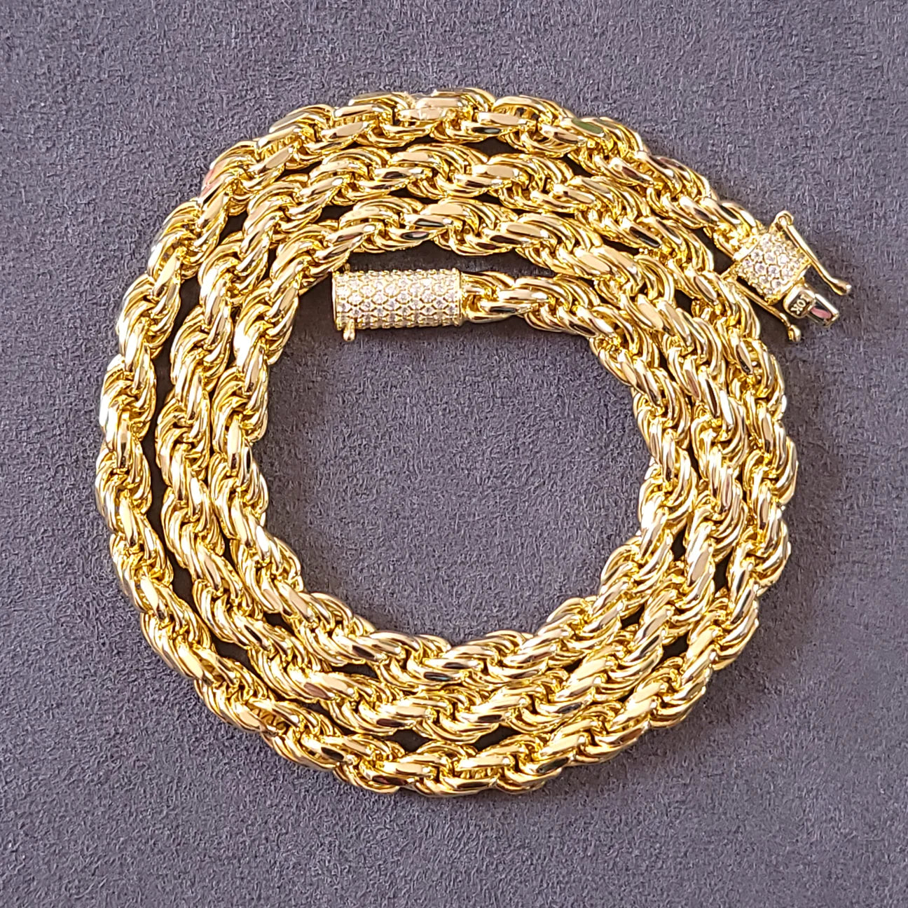 6mm 10K Vermeil Rope Chain  (VVS Moissanite Diamond Lock)