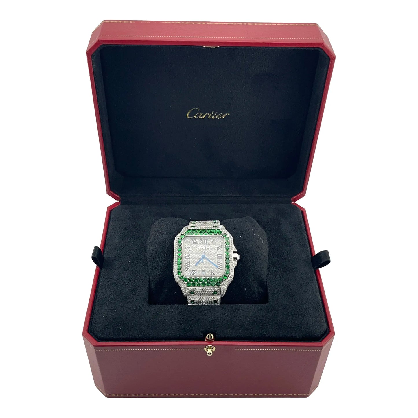 CARTIER Santos Stainless Steel Iced Out Watch