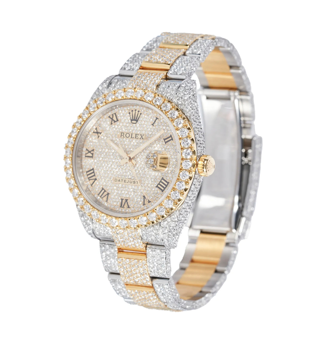 ROLEX DateJust 41mm Oyster Perpetual Two Tone Iced Out Watch