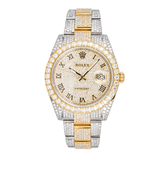 ROLEX DateJust 41mm Oyster Perpetual Two Tone Iced Out Watch
