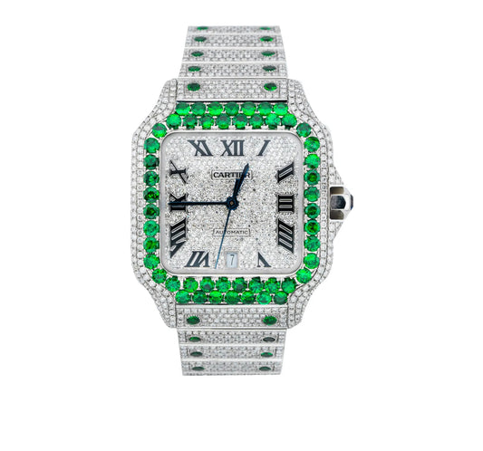 CARTIER Santos Stainless Steel Iced Out Watch